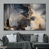 24068-MGV-CV-36X24-Luxury Abstract Wall Art – Gold & Gray Fluid Ink Painting Canvas, Modern Metallic Home Decor, Elegant Office or Living Room Accent
