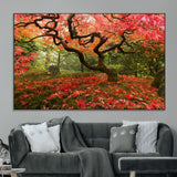 73343-MGV-CV-36X24-Autumn Maple Wall Art – Panoramic Vibrant Red Maple Tree Canvas Print, Seasonal Nature Decor for Office, Living Room or Garden