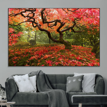 73343-MGV-CV-36X24-Autumn Maple Wall Art – Panoramic Vibrant Red Maple Tree Canvas Print, Seasonal Nature Decor for Office, Living Room or Garden