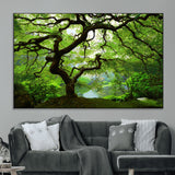 18094-MGV-CV-36X24-Emerald Canopy Wall Art – Panoramic Lush Green Tree Canvas Print, Serene Nature Decor for Office, Living Room or Meditation Space