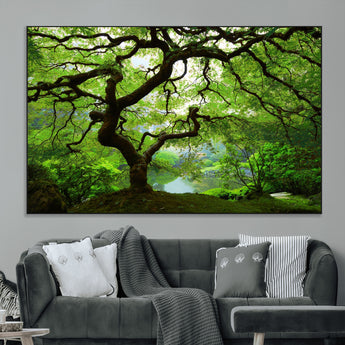18094-MGV-CV-36X24-Emerald Canopy Wall Art – Panoramic Lush Green Tree Canvas Print, Serene Nature Decor for Office, Living Room or Meditation Space
