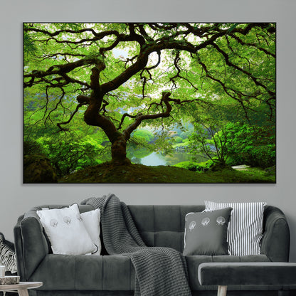 18094-MGV-CV-36X24-Emerald Canopy Wall Art – Panoramic Lush Green Tree Canvas Print, Serene Nature Decor for Office, Living Room or Meditation Space