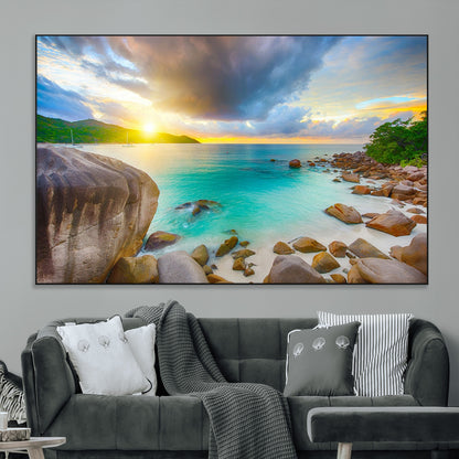 23769-MGV-CV-36X24-Tropical Beach Sunset Wall Art – Serene Ocean Canvas Print, Coastal Landscape Decor for Living Room, Bedroom or Office, Peaceful