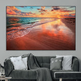 77723-MGV-CV-36X24-Sunset Beach Wall Art – Vibrant Ocean Waves and Golden Horizon Canvas Print, Coastal Seascape Photography Home Decor