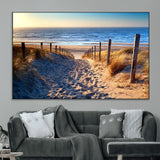 31889-MGV-CV-36X24-Sandy Beach Pathway Wall Art – Coastal Dune Fence and Ocean View Canvas Print, Relaxing Seaside Landscape Decor for Living Room or