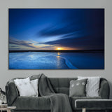 65405-MGV-CV-36X24-Blue Sunrise Seascape Wall Art – Tranquil Ocean Horizon Canvas Print with Golden Sunlight and Deep Sky, Coastal Landscape Decor