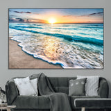 27815-MGV-CV-36X24-Ocean Sunrise Beach Wall Art – Serene Coastal Canvas Print with Waves and Golden Morning Light, Relaxing Seascape Decor for