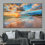 41572-MGV-CV-36X24-Sunset Beach Wall Art – Ocean Waves and Palm Trees Canvas Print, Tropical Coastal Sunset Seascape Decor for Living Room, Bedroom