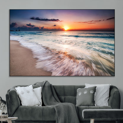 99906-MGV-CV-36X24-Morning Tide Canvas Print – Soft Sunrise Ocean Waves Wall Art, Coastal Serenity Decor for Home & Office