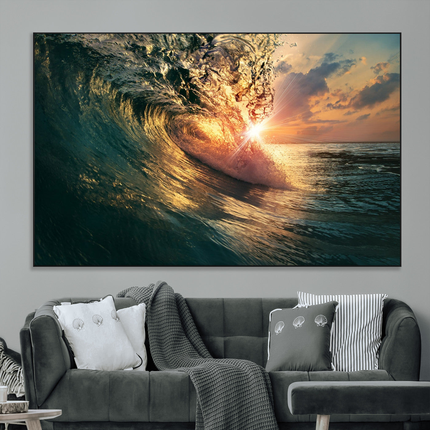 55359-MGV-CV-36X24-Radiant Ocean Wave Wall Art – Panoramic Surf Canvas Print, Vibrant Sunset Beach Decor for Home, Office or Man Cave