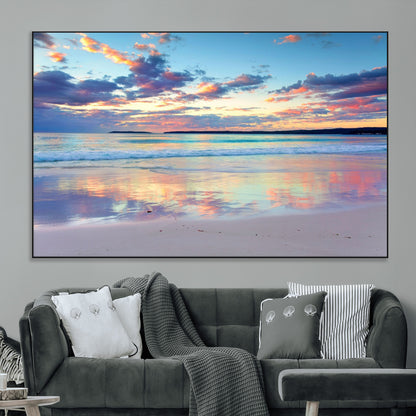 56723-MGV-CV-36X24-Serene Sunset Beach Wall Art – Panoramic Coastal Canvas Print, Peaceful Ocean Reflection Decor for Living Room, Bedroom or Office