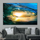 19378-MGV-CV-36X24-Ocean Wave Sunset Wall Art – Vibrant Surf and Golden Horizon Canvas Print, Coastal Seascape Photography for Living Room, Bedroom,