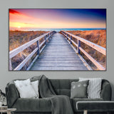 60625-MGV-CV-36X24-Beach Boardwalk Sunrise Wall Art – Coastal Pathway to Ocean Canvas Print, Seaside Landscape Decor for Home or Office