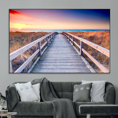 60625-MGV-CV-36X24-Beach Boardwalk Sunrise Wall Art – Coastal Pathway to Ocean Canvas Print, Seaside Landscape Decor for Home or Office