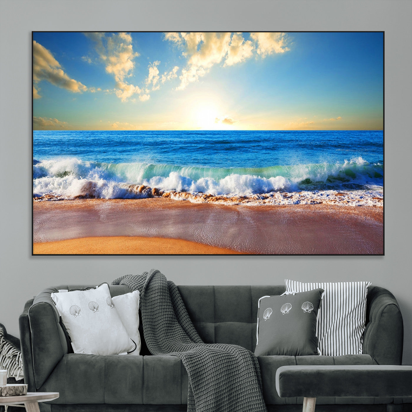 50522-MGV-CV-36X24-Ocean Sunrise Wall Art – Peaceful Beach Waves and Golden Horizon Canvas Print, Coastal Seascape Decor for Home or Office
