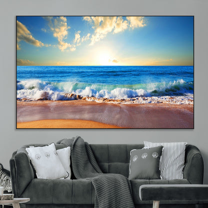 50522-MGV-CV-36X24-Ocean Sunrise Wall Art – Peaceful Beach Waves and Golden Horizon Canvas Print, Coastal Seascape Decor for Home or Office