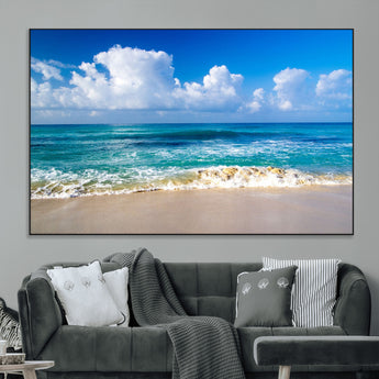 60364-MGV-CV-36X24-Tropical Ocean Wave Wall Art – Serene Blue Sea and White Sand Beach Canvas Print, Coastal Landscape Decor for Living Room, Bedroom