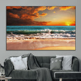 72948-MGV-CV-36X24-Ocean Sunset Wave Wall Art – Dramatic Seascape Canvas Print with Golden Sky and Crashing Waves, Coastal Beach Decor for Living