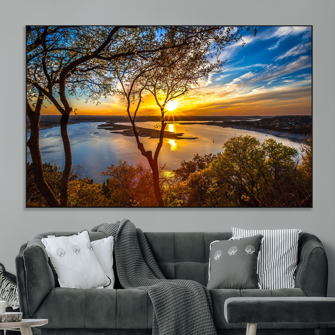 66839-MGV-CV-36X24-Lake Sunset Wall Art – Golden Hour Canvas Print with Trees and Water Reflection, Scenic Landscape Photography for Living Room,