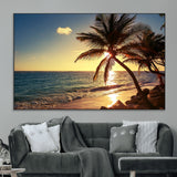 82710-MGV-CV-36X24-Palm Tree Sunset Beach Wall Art – Tropical Ocean Canvas Print, Coastal Paradise Seascape Decor for Living Room or Office Wall