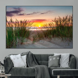 25576-MGV-CV-36X24-Beach Grass Sunset Wall Art – Coastal Sand Dune Landscape Canvas Print, Ocean View Nature Decor for Living Room or Office Wall