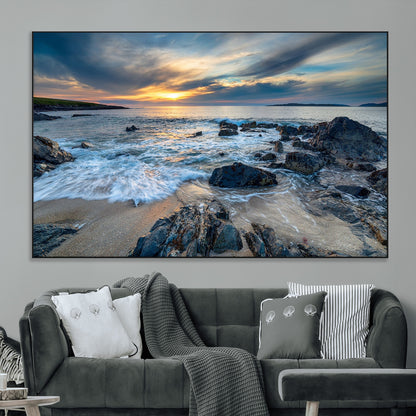 17902-MGV-CV-36X24-Rocky Shore Ocean Sunset Wall Art – Coastal Seascape Canvas Print, Nature Beach Decor for Living Room or Office