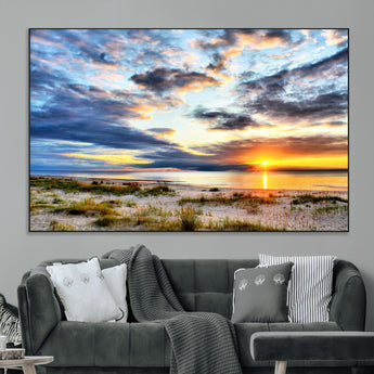 39645-MGV-CV-36X24-Golden Beach Sunset Wall Art – Serene Ocean Horizon Canvas Print, Coastal Nature Landscape Decor for Living Room, Bedroom or