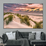60570-MGV-CV-36X24-Beach Sunset Wall Art – Coastal Sand Dunes and Ocean Horizon Canvas Print, Tranquil Seascape Photography Decor for Living Room or