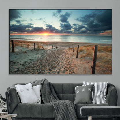 25788-MGV-CV-36X24-Sunset Beach Path Wall Art – Scenic Coastal Dunes and Ocean Canvas Print, Tranquil Seaside Landscape Decor for Living Room or