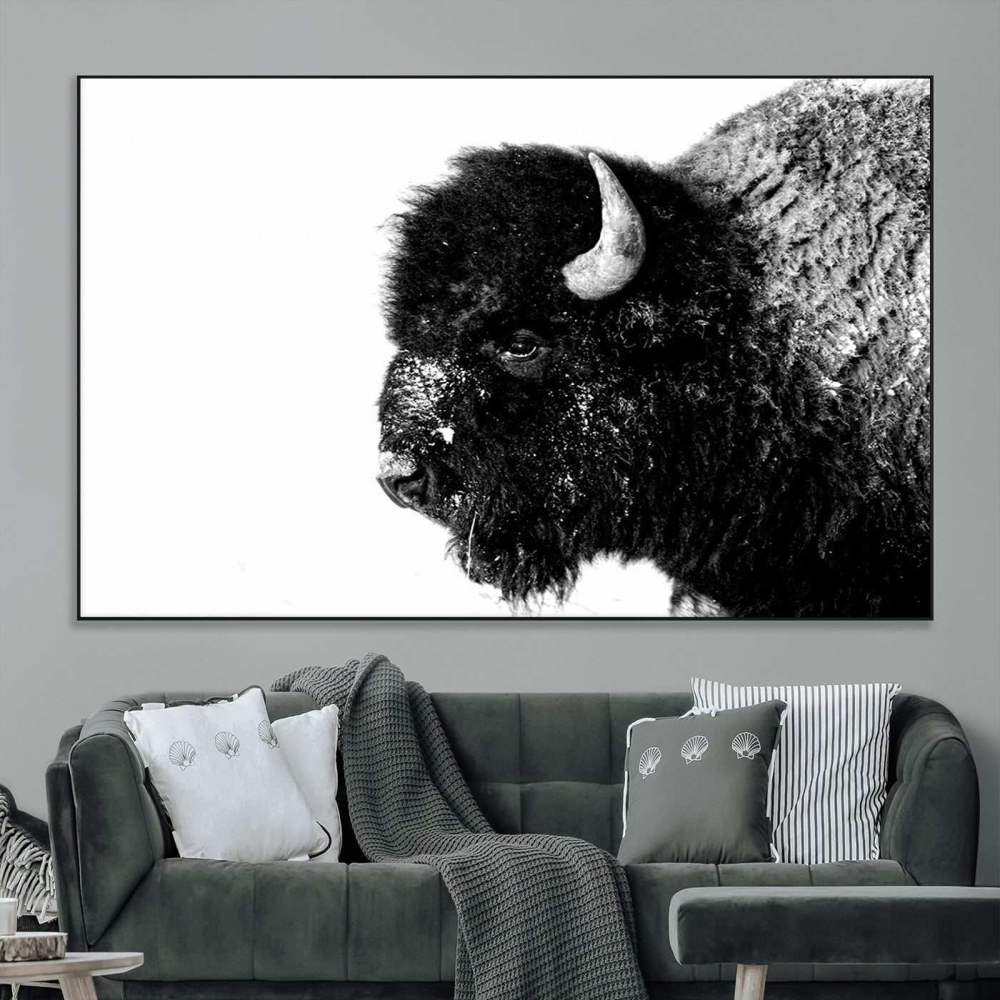 68780-MGV-CV-36X24-Bison Close-Up Wall Art – Black and White Buffalo Canvas Print, Rustic Wildlife Photography Decor for Living Room, Office, or