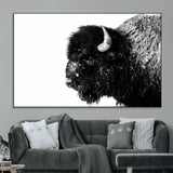 68780-MGV-CV-36X24-Bison Close-Up Wall Art – Black and White Buffalo Canvas Print, Rustic Wildlife Photography Decor for Living Room, Office, or
