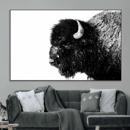 68780-MGV-CV-36X24-Bison Close-Up Wall Art – Black and White Buffalo Canvas Print, Rustic Wildlife Photography Decor for Living Room, Office, or