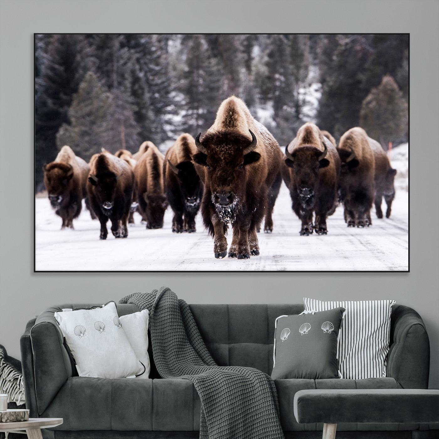 66871-MGV-CV-36X24-Bison Herd Wall Art – Wildlife Buffalo Canvas Print, Rustic Western Nature Photography Decor for Living Room, Office, Cabin, or