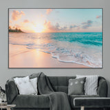 89767-MGV-CV-36X24-Ocean Sunset Wall Art – Serene Beach Canvas Print with Pastel Sky and Waves, Coastal Seascape Artwork for Bedroom, Living Room, or