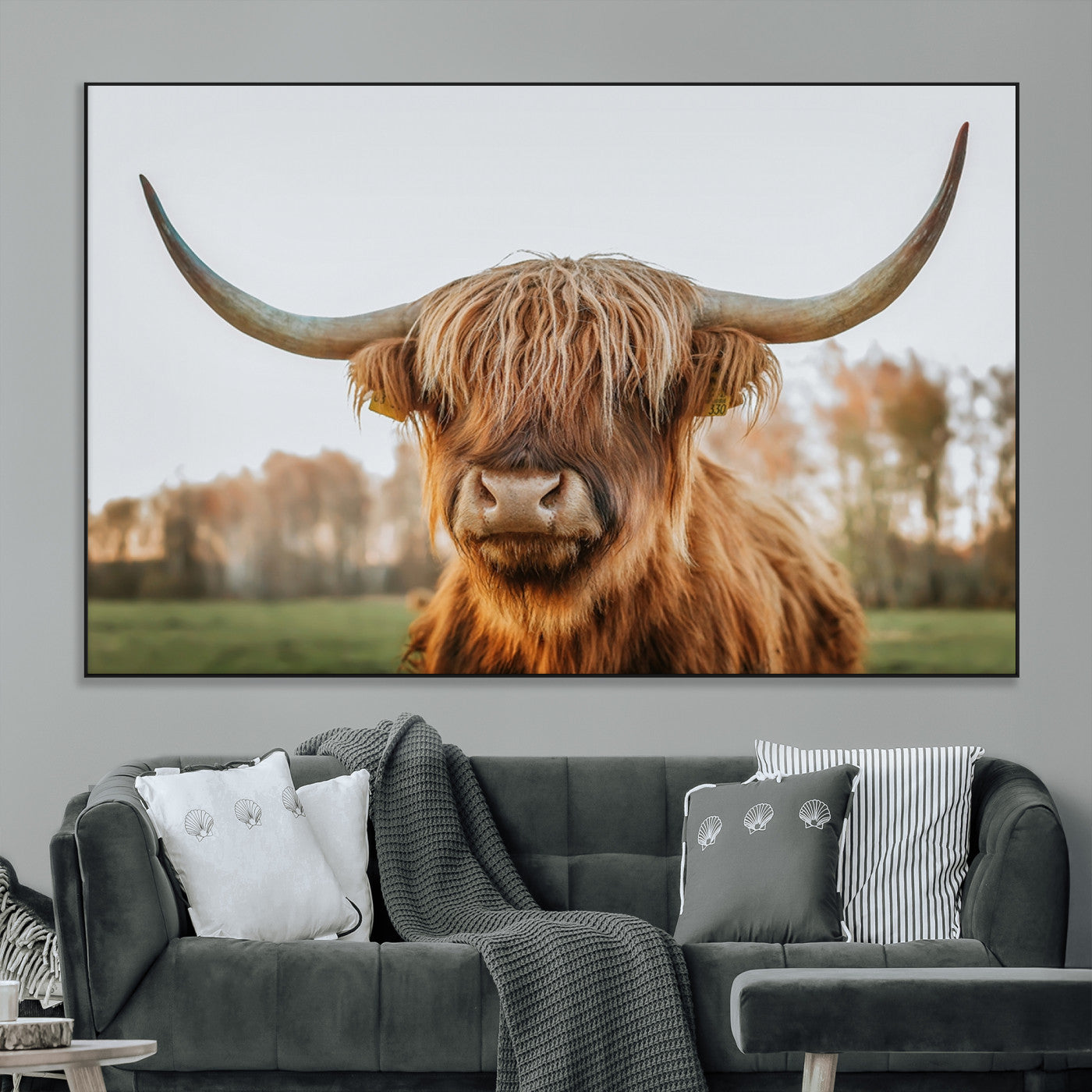 64824-MGV-CV-36X24-Highland Cow Wall Art – Rustic Scottish Bull Canvas Print, Farmhouse Animal Decor for Living Room, Bedroom, Office or Cabin