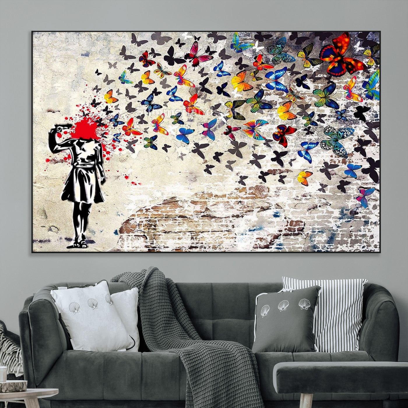 88654-MGV-CV-36X24-Butterfly Explosion Graffiti Wall Art – Street Art Canvas Print, Colorful Butterfly Spray Mural, Modern Abstract Urban Wall Decor