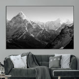 10775-MGV-CV-36X24-Snow Capped Mountain Wall Art – Black and White Canvas Print of Majestic Peaks, Nature Landscape Photography for Office, Bedroom,
