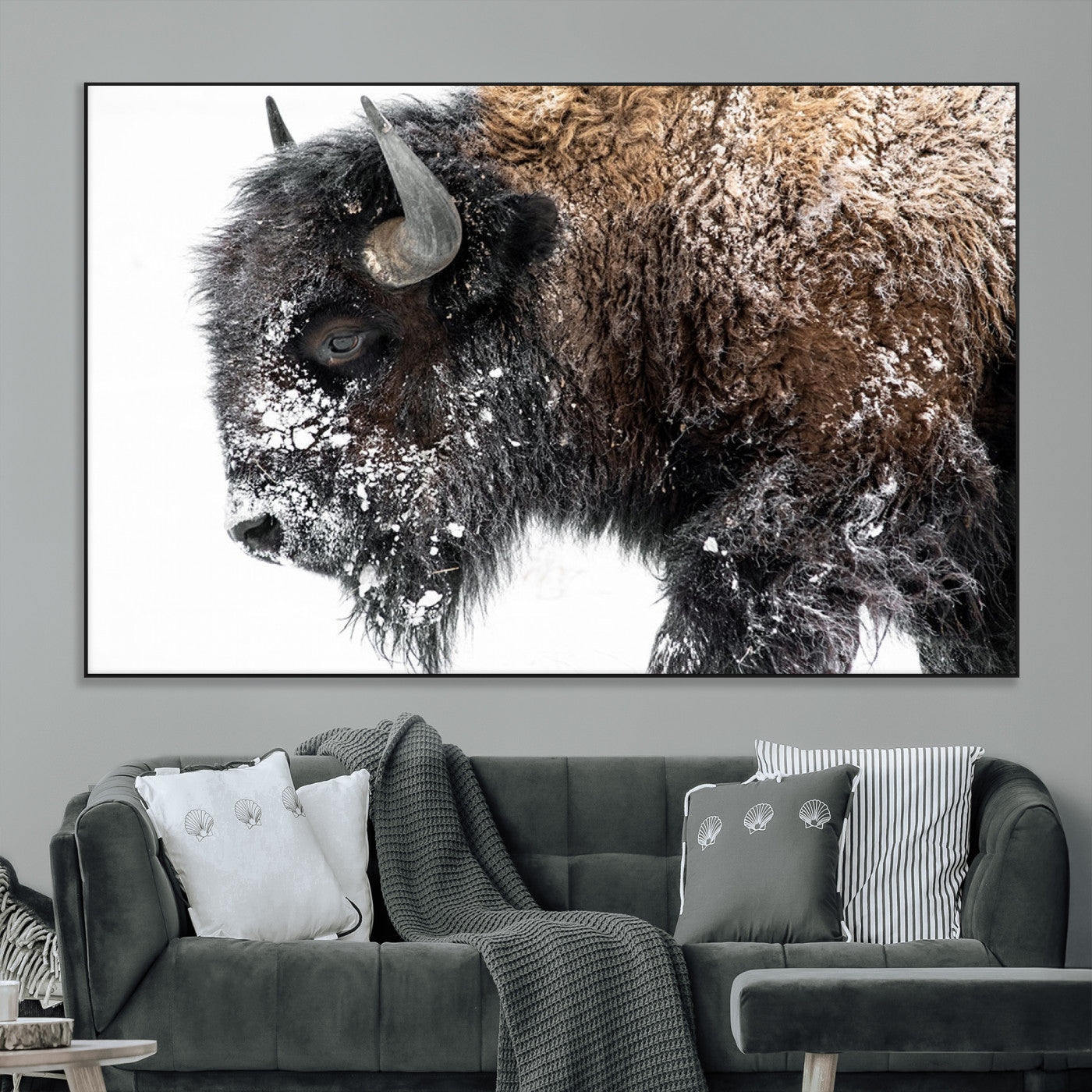 24304-MGV-CV-36X24-Bison Wall Art Canvas Print, Framed Winter Bison Art Picture Print, Snowy Buffalo Perfect Rustic Farmhouse Decor Artwork
