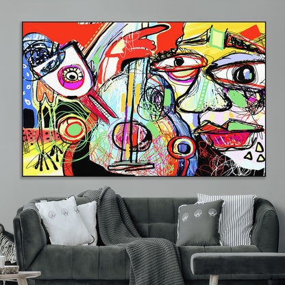 37796-MGV-CV-36X24-Picasso Style Wall Art Canvas Print, Framed Picasso Art Picture Print, Picasso Cubism Perfect Modern Abstract Decor Artwork