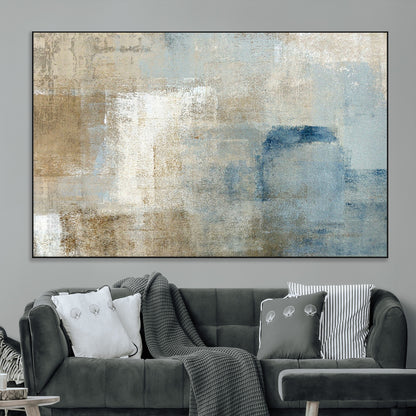 38126-MGV-CV-36X24-Neutral Abstract Wall Art – Modern Beige and Blue Canvas Print and Minimalist Textured Painting for Living Room, Bedroom or Office