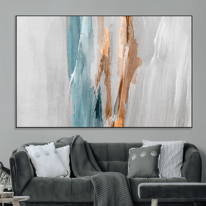 66154-MGV-CV-36X24-Abstract Brushstroke Wall Art – Modern Teal and Gold Canvas Print, Minimalist Contemporary Painting for Living Room, Bedroom, or