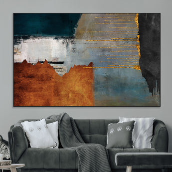 35026-MGV-CV-36X24-Abstract Canvas Wall Art – Modern Teal, Rust, Black and Gold Textured Painting, Contemporary Decor for Living Room, Bedroom or