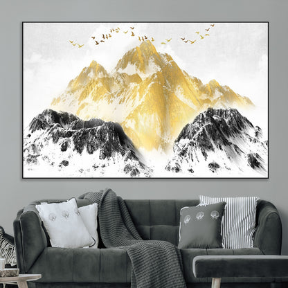 37733-MGV-CV-36X24-Golden Mountain Wall Art – Modern Abstract Landscape Canvas Print with Birds, Luxury Nature Decor for Living Room, Bedroom, or