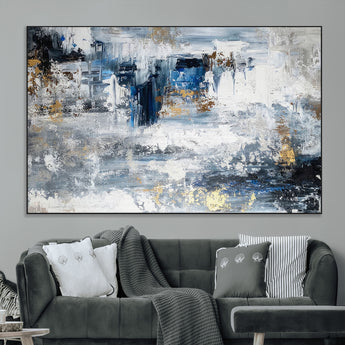 59716-MGV-CV-36X24-Abstract Blue and Gold Wall Art – Modern Textured Canvas Print, Contemporary Painting for Living Room, Bedroom, or Office Decor