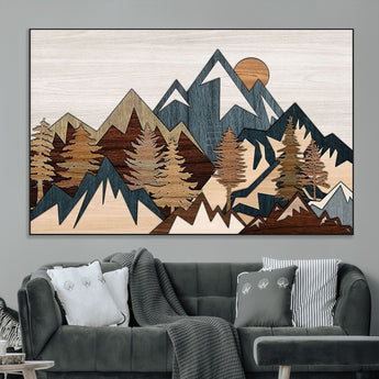 67950-MGV-CV-36X24-Modern Wood Wall Art Canvas Print, Framed Mountain Range Art Picture Print, Wood Mountain Range Perfect Rustic Decor Artwork