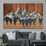 41330-MGV-CV-36X24-Rustic Mountain Wall Art – Wooden Nature Scene with Trees and Peaks, Handmade 3D Layered Decor for Living Room, Cabin or Office