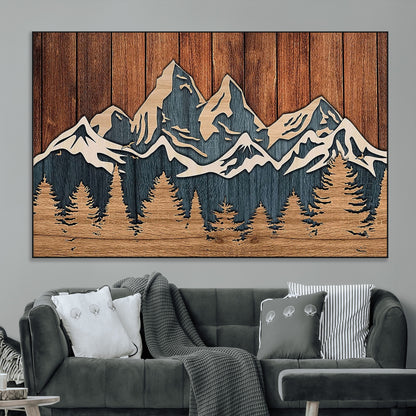41330-MGV-CV-36X24-Rustic Mountain Wall Art – Wooden Nature Scene with Trees and Peaks, Handmade 3D Layered Decor for Living Room, Cabin or Office