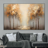 95004-MGV-CV-36X24-Autumn Forest Path Wall Art – Hand Painted Canvas Print with Golden Trees, Modern Nature Landscape Decor for Living Room, Bedroom