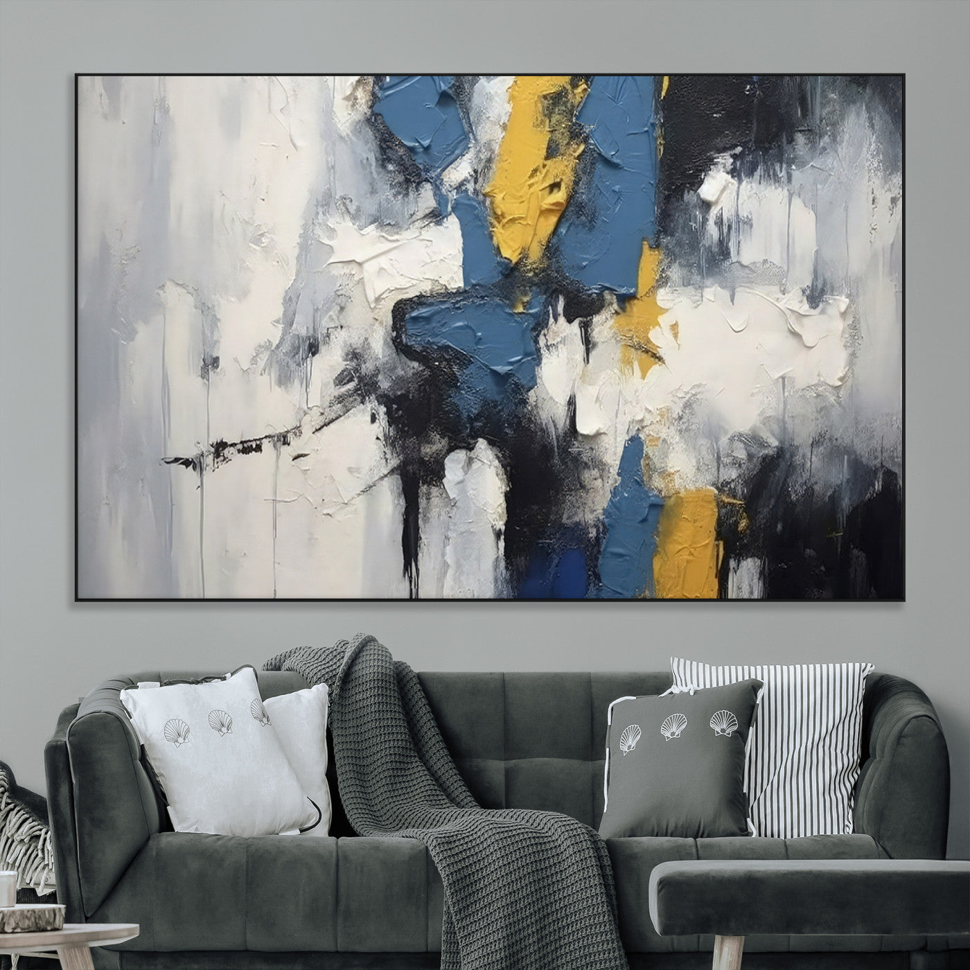 63850-MGV-CV-36X24-Abstract Blue and Yellow Wall Art – Modern Textured Canvas Painting, Bold Contemporary Artwork for Living Room, Bedroom or Office