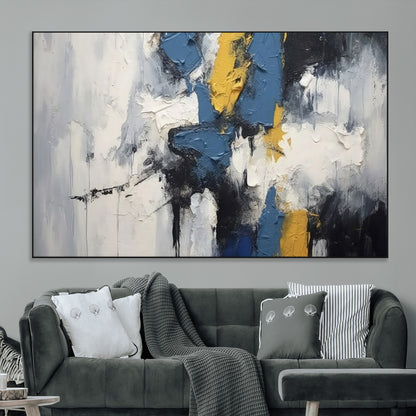 63850-MGV-CV-36X24-Abstract Blue and Yellow Wall Art – Modern Textured Canvas Painting, Bold Contemporary Artwork for Living Room, Bedroom or Office